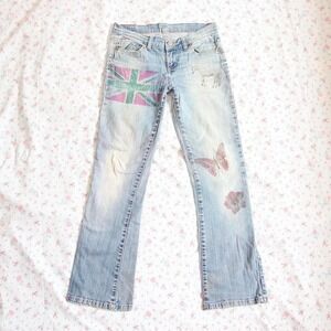 bluenotes leopard union jack unicorn jeans y2k low rise 7/30